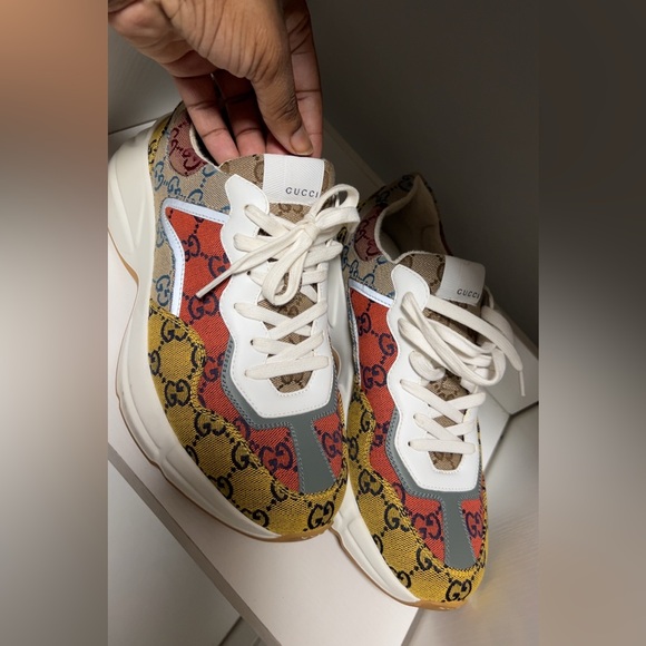Gucci Multicolor GG Rhyton Sneakers Logo Canvas Size 6 - Picture 3 of 7